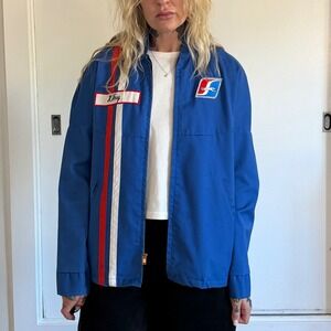 Vintage 1970s Greyhound Workwear Blue Jacket Cotton Polyester Lined Mens Medium